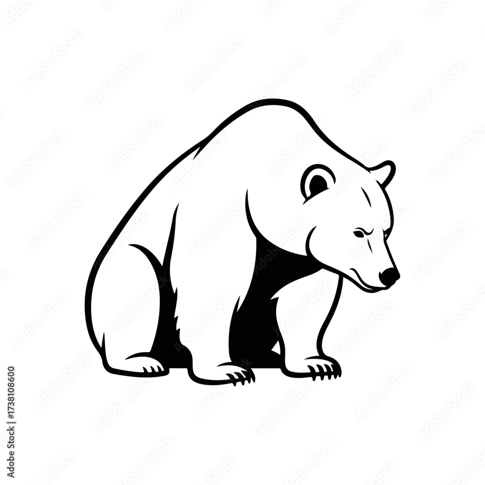 Fototapeta premium Grizzly bear illustration, black and white, isolated on white background