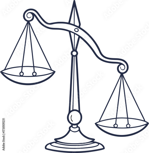 Balance scale symbolizing justice, fairness, and legal equilibrium isolated on white background, representing impartiality