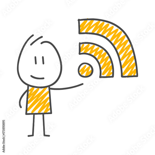 A Simple Cartoon Character Ready to Communicate with the Wi-Fi Symbol Representing Internet Connection.