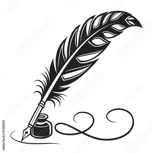 Antique quill pen and inkwell, writing and literature