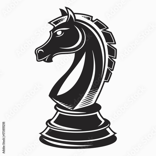 Detailed illustration of a black knight chess piece