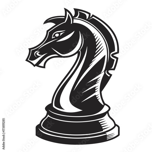 Illustration of a black knight chess piece