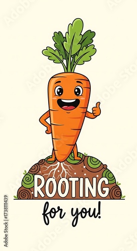 Carrot Character Rooting for You.