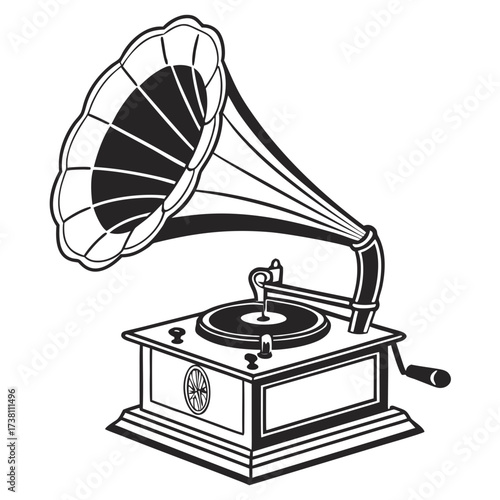 Monochrome gramophone for vintage music listening