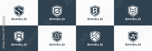 shield logos. illustration of shield icon with letter for business branding.