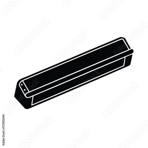 Black silhouette of a musical harmonica on a clean white background
