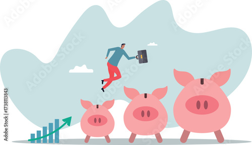 Investment and savings growth, salary or profit increase, making more money and collect more wealth .about a man and his life.