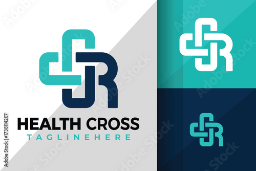 Letter R Healthcare Cross Logo Icon Vector Design Illustration