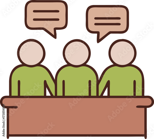Diverse business professionals collaborating around a conference table focused on a large central dial or gauge representing decision making progress or data analysis in a modern office setting