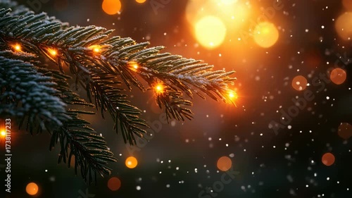 Wallpaper Mural Magical Christmas video of a snowy fir tree branch with glowing fairy lights. Winter holiday, festive season, cozy atmosphere. Ideal for greeting cards and seasonal promotion footage. Torontodigital.ca