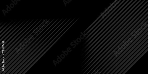 Black oblique straight line background. Masculine dark linear abstract wallpaper. Elegant luxury striped gradient texture. Grey diagonal lines backdrop for flyer, banner, poster, presentation. Vector