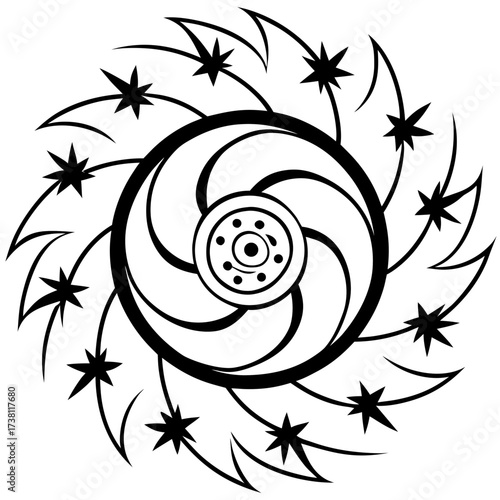 Minimalist Celestial Floral Whirl Line Art Vector Illustration on White Background