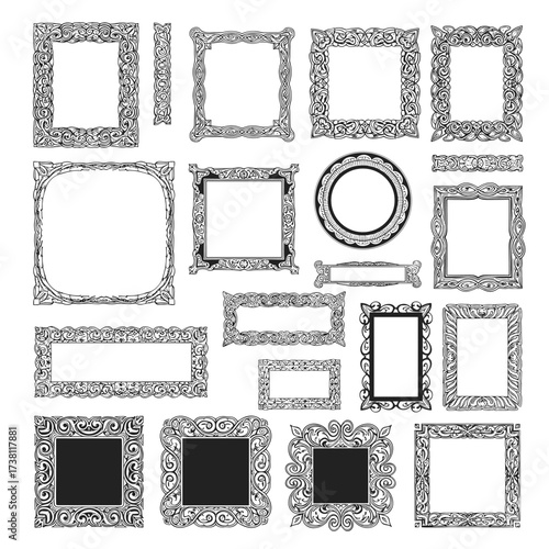 collection of ornate decorative vintage photo frames for artistic displays.