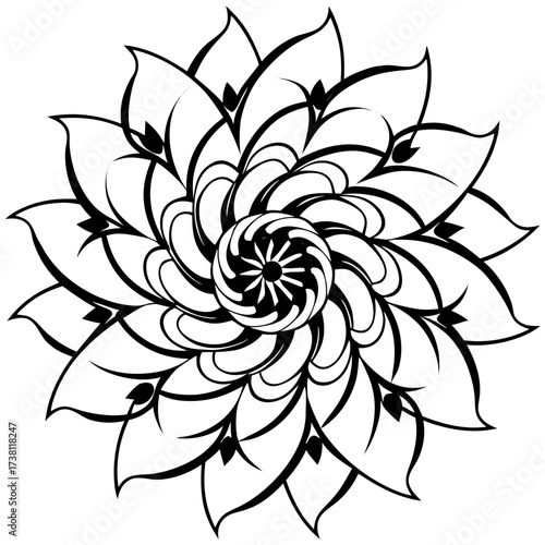 Minimalist Celestial Floral Whirl Line Art Vector Illustration on White Background