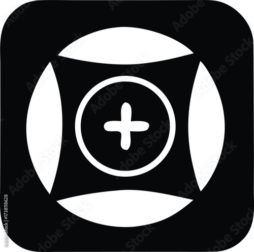 Abstract geometric logo icon with plus symbol inside circle representing addition or creation