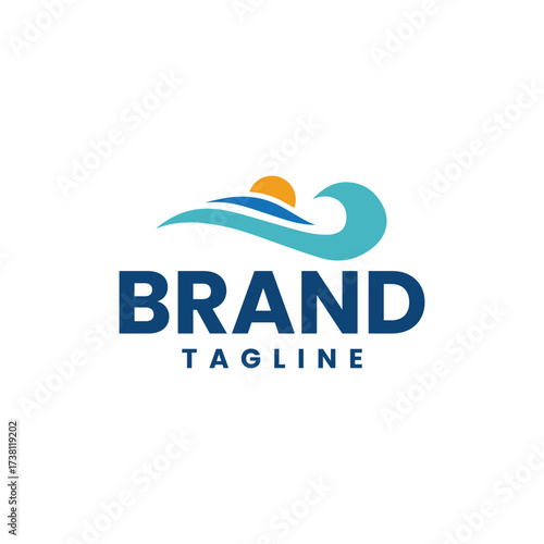 Clean and minimal logo design for travel agency, sea side business, water surf, sunrise, and travel group.
C