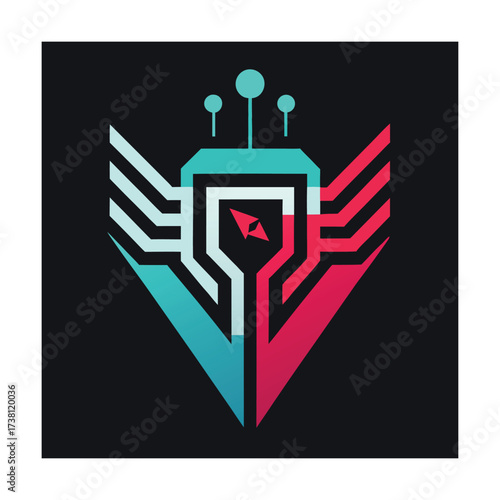 Abstract Winged Emblem with Compass Rose and Circuit Board Elements logo