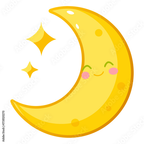 Smiling Crescent Moon and Sparkling Stars Illustration Perfect for Childrens Books and Nighttime Concepts