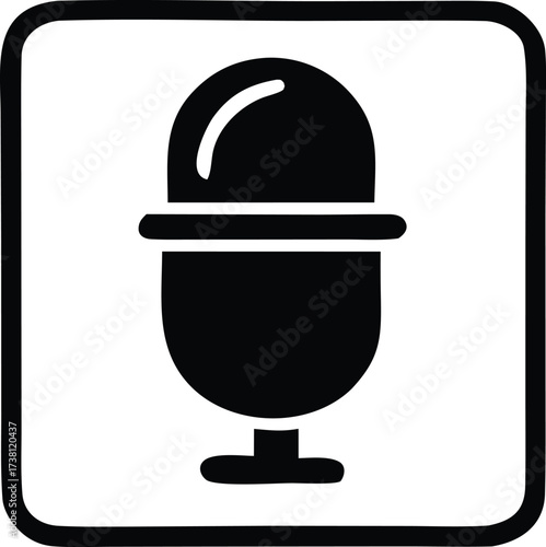 Black microphone icon in a rounded square frame symbolizing audio recording broadcasting podcasting and voice capture for digital media and communication