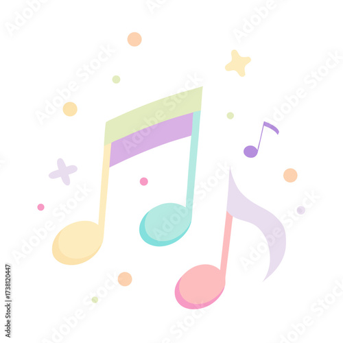 Pastel music notes floating with colorful shapes create whimsical dreamy illustration for music lovers and creative projects