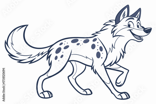 Cartoon Spotted Hyena Trotting with Joyful Expression on White Background Design
