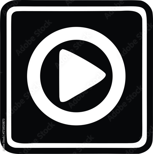Modern play button icon inside a square border classic media player symbol for digital entertainment and broadcast