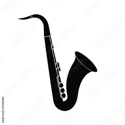 Elegant black saxophone silhouette on a clean white background for graphic design