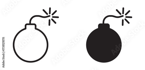 bomb line and silhouette icon, vector illustration
