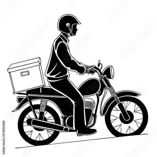 Delivery on Wheels: An illustration capturing a determined delivery person confidently maneuvering a vintage motorcycle, with a box of goods securely strapped on, epitomizing speed and reliability.