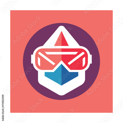 Flat Design Icon of Virtual Reality Goggles on Geometric Shape Keywords: VR, virtual reality, goggles, glasses, headset, technology, digital