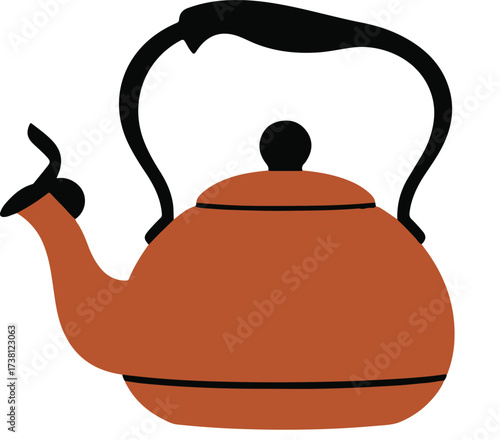 Retro Kettle: A minimalist illustration presents a classic, orange tea kettle, embodying nostalgia and warmth, perfect for design projects or culinary themes. 