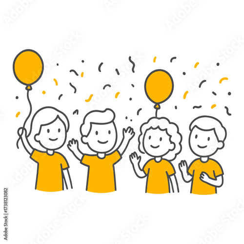 An Energetic Team Celebrating Success Together, A Victory Moment Filled with the Cheer of Confetti and Balloons.