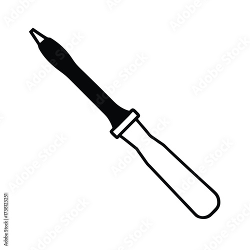 A black silhouette of a screwdriver on a clean white background
