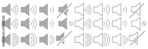 Mute and No Sound Icons Set – Audio Off, Volume Control, and Microphone Symbol Vector Illustration”