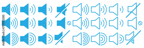 Mute and No Sound Icons Set – Audio Off, Volume Control, and Microphone Symbol Vector Illustration”