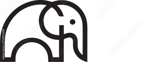 Elephant icon, minimalism design: Simple yet striking minimal drawing of an elephant icon, showcasing its features in clean lines and solid shapes.