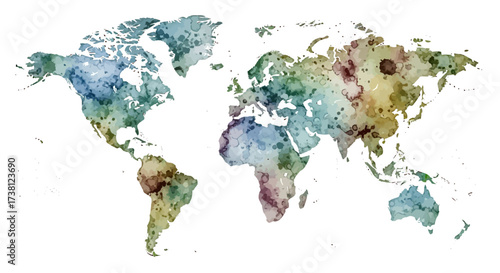 Vibrant watercolor world map art, a stunning visual representation of global connections and artistic exploration