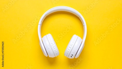 White headphones on bright yellow background