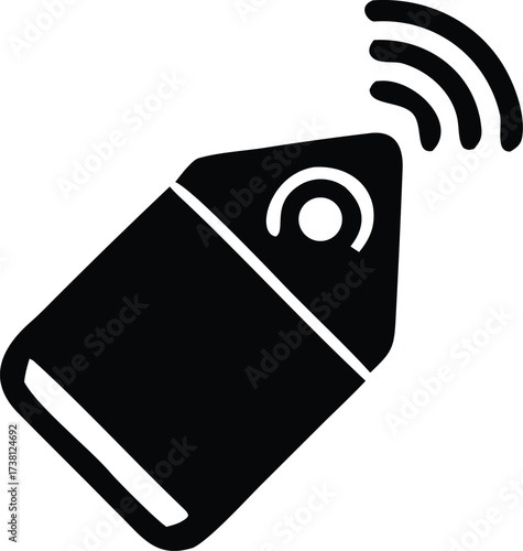 Modern smart tag device with wireless signal emanating indicating connectivity and tracking capabilities for digital use