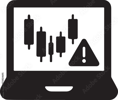 Laptop screen silhouette showing candlestick chart for trading, finance and stock analysis