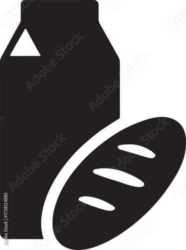 Milk carton and loaf of bread silhouette bundle symbol for grocery, food and breakfast