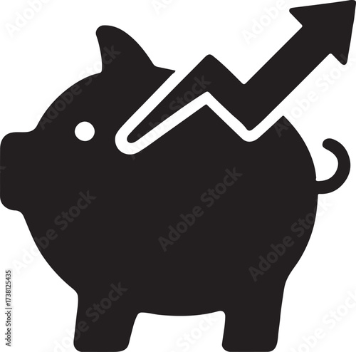 Piggy bank silhouette with growth arrow piercing through symbolizing savings and finance