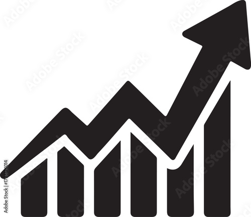 Silhouette of stock chart line graph with sharp upward trend arrow for finance design