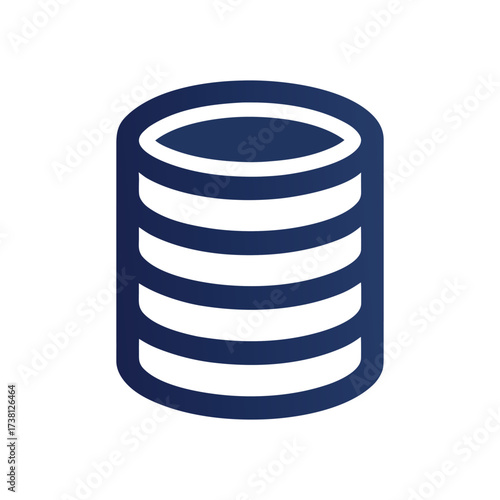 Simple dark blue stacked database icon on white background storage server