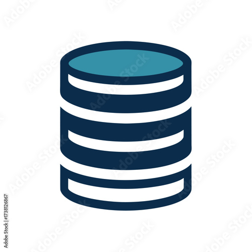 Stacked database icon with blue and dark blue stripes on white storage server