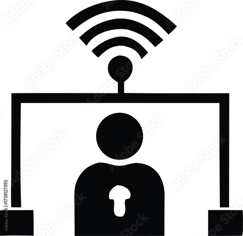 Silhouette of a person with a wi-fi signal above representing online communication connectivity and remote access for digital interaction and networking