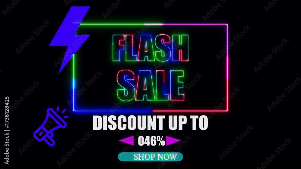 Flash sale neon promo banner, premium animated motion graphic design, 46 percent discount deal, save up to 46% off, perfect for commence, events, ads, and ... See More