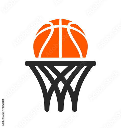 basketball logo simple stylized abstract orange ball black hoop net ring basket vector isolated on transparent background