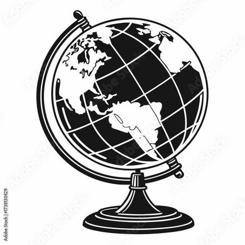 Globe in black and white illustration