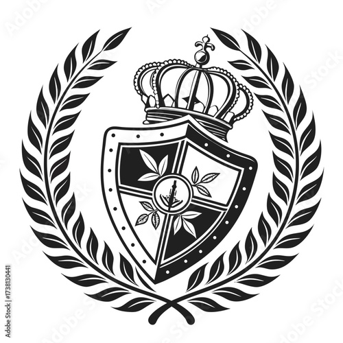 Heraldic shield with crown and laurel wreath